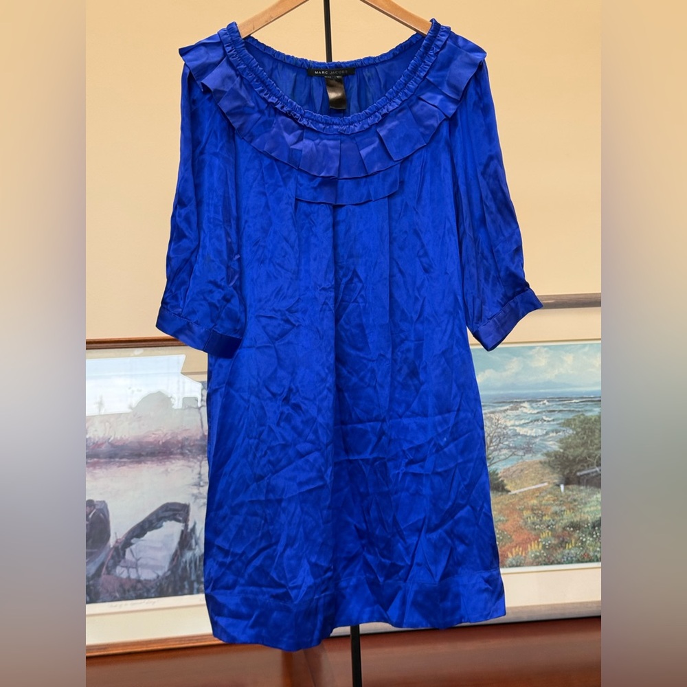 Marc Jacobs Royal Blue Silk Long Sleeve Dress